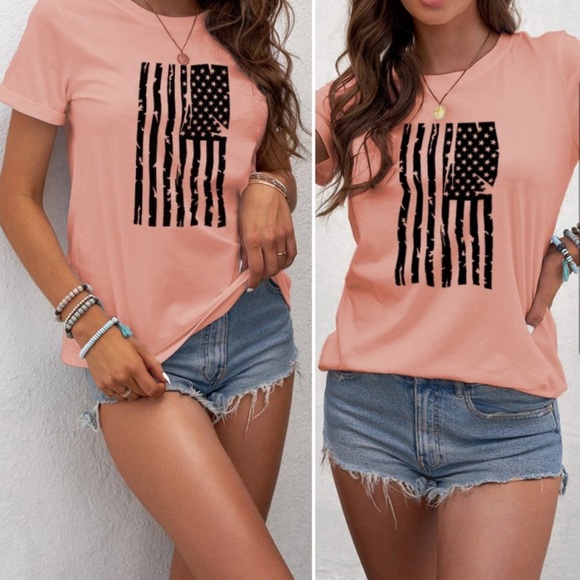 CORAL AMERICAN FLAG SHORT SLEEVE T-SHIRT - Picture 2 of 4